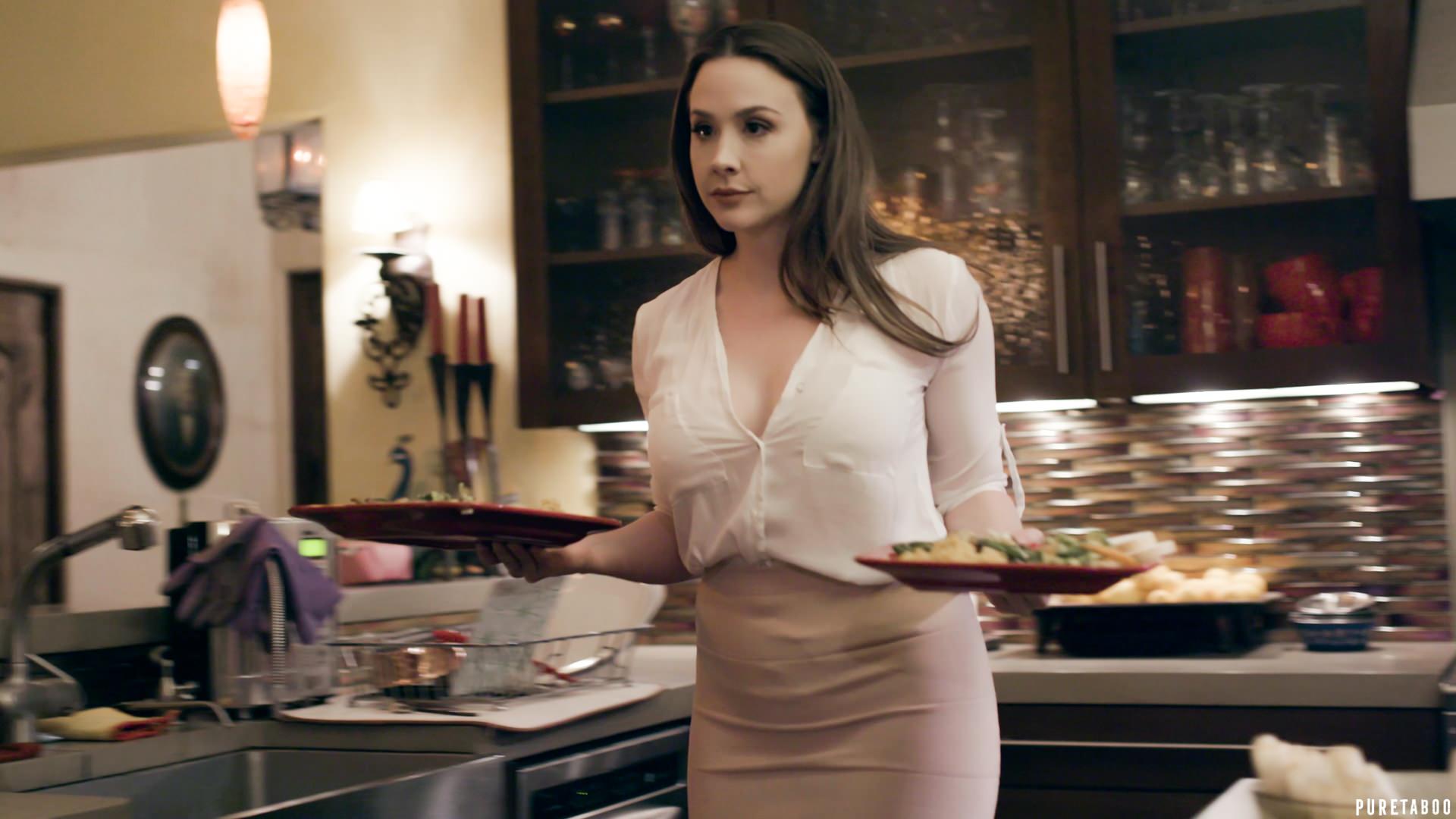 A wife (Chanel Preston) makes her husband (Charles Dera), a nice dinner. 